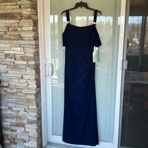 NWT-JACKIE JON/NEW YORK BLUE MAXI DRESS WITH DECORATIVE PINS ON SHOULDER STRAP